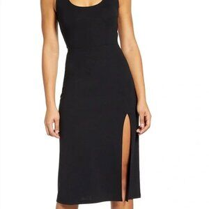 Women's M Leith Sleeveless Black Midi Dress Side Slit Scoop Neckline